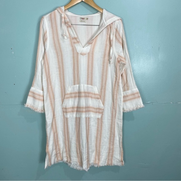 Faherty Dresses & Skirts - Faherty Baja Surf Dress‎ Cover Up Hoodie Stripes White Peach M Sweater